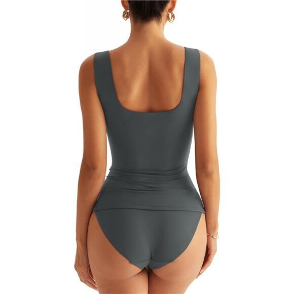 Women Sleeveless Boat Neck Tops Double Lined Backless Tank Tops Basic Fitted - Picture 2 of 6